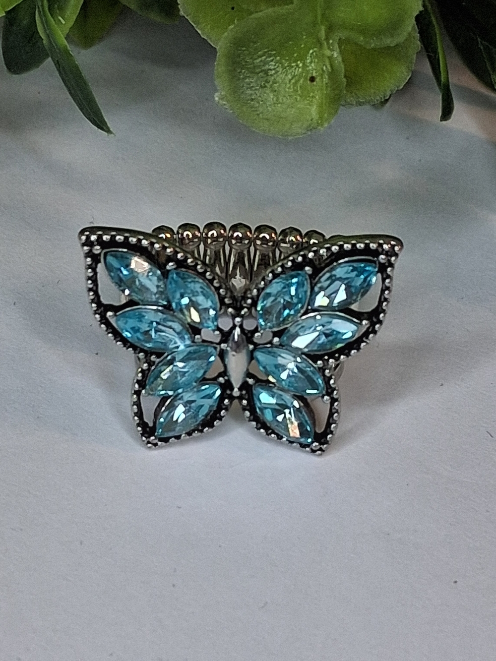 Blue Marquise Rhinestone Butterfly Ring